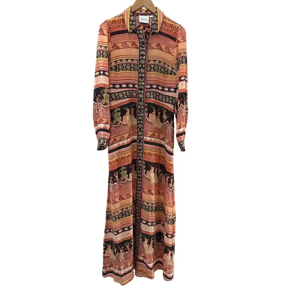 Peach Multi Printed Maxi Shirt Dress - Picture 11 of 16